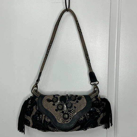 Mary Frances Black and Tan Embellished Shoulder Bag #366 - Picture 1 of 1